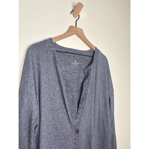 Cuddl Duds Soft Cardigan Sweater Petite Large Heather Navy Blue Loungewear Top - Picture 3 of 9